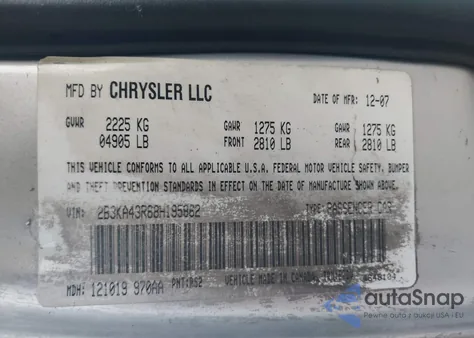 2008 Dodge Charger из США, поврежденный, VIN 2B3KA43R68H195862